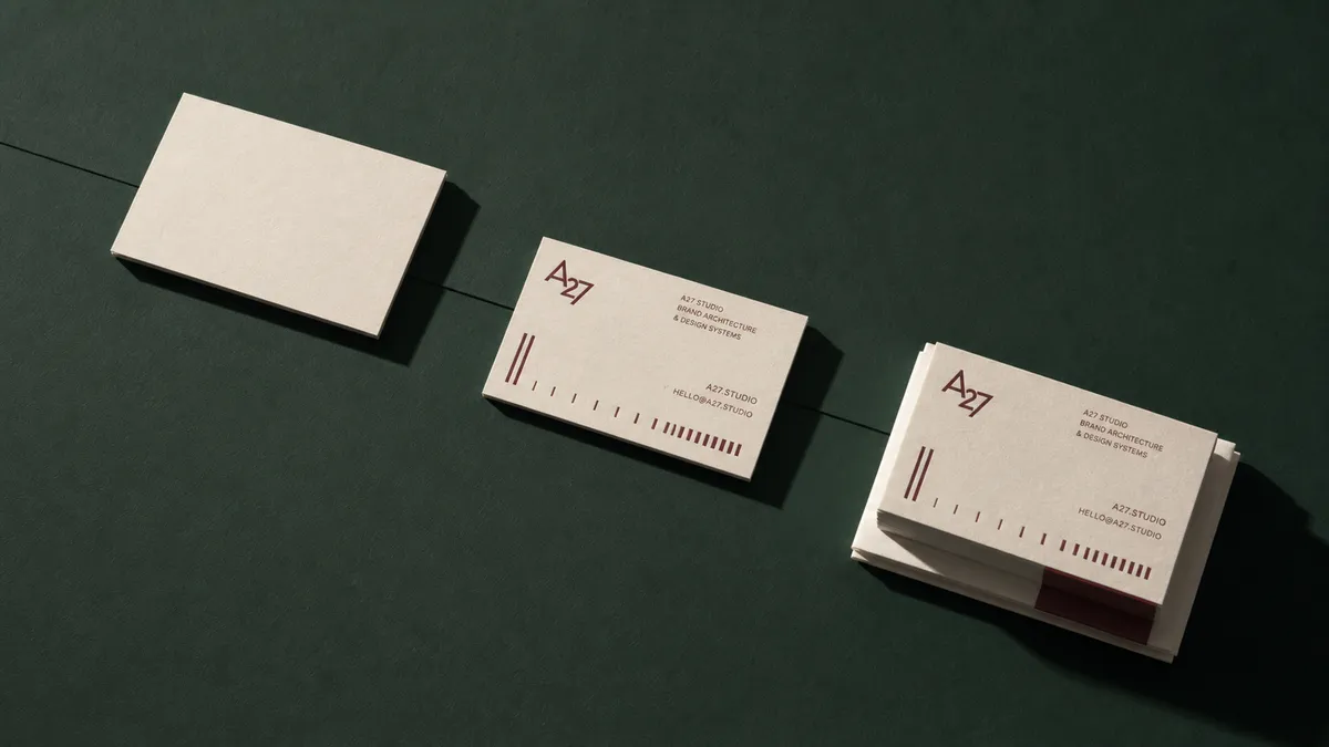 Trois cartes de visite disposées en diagonale illustrant le passage du modèle vierge au fichier exporté - trois étapes de création en ligne